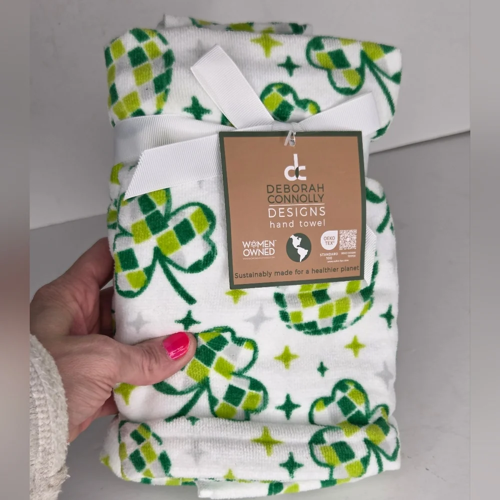 Deborah Connolly Designs Shamrock Disco Ball Clovers Kitchen Hand Towels‎